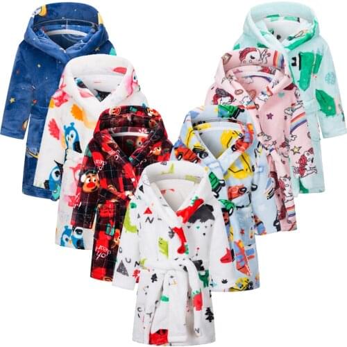 Kids Bathrobe Flannel Sleepwear Baby Boys Robes For Girls Clothing Winter Warm Home Wear Children Robes Clothing Sleepwear 2-8T
