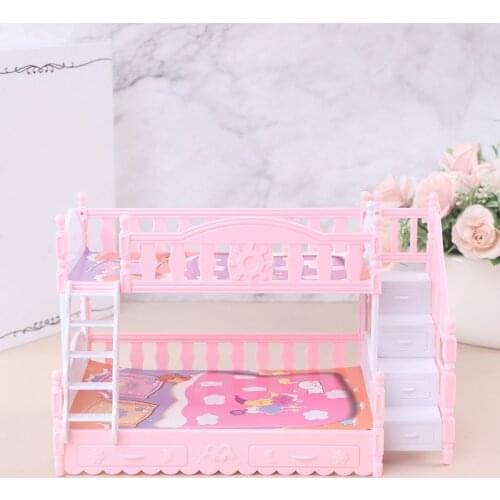 1 PC 22 * 11.5 * 14 cm Doll Toy Furniture European Style Bunk Bed Double Bunk Bed Girl Birthday Toy