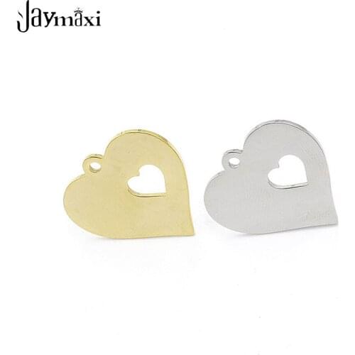 Jaymaxi Titanium Steel Hollow Double Love Pendant DIY Jewelry Findings Gold Color Stainless Steel Heart Charm 20Pieces/lot