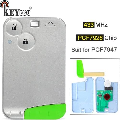 KEYECU 433MHz ID46 (PCF7926) Chip PCF7947 2 Button Smart Key Card Remote Car Key Fob for Renault Laguna Espace Vel-Satis