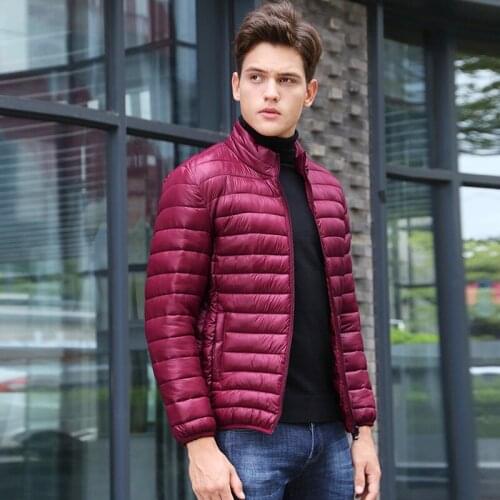 New mens jacket winter slim stand collar cotton coat light and warm solid color casual fashion mens down coat parka
