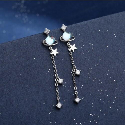 A Girl' Hot Fashion 2021 Prevent allergy Opal Planet Star Long Drop Earring for Women Fashion Jewelry