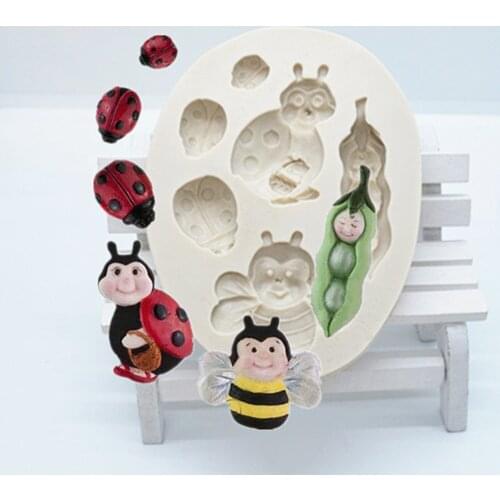 Cute Bee Ladybug Insect Silicone Molds Kitchen Resin Cake Baking Tools DIY Chocolate Fondant Moulds Dessert Lace Decoration M455
