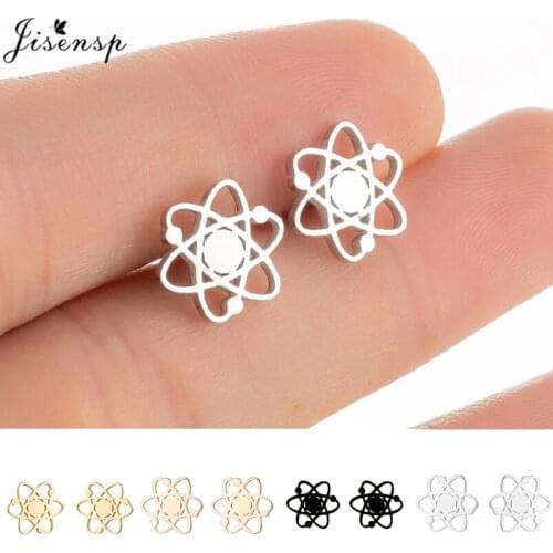 Jisensp Minimalist Geometric Atom Shape Stud Earring Stainless Steel Earrings Punk Jewelry for Women Girl Graduation Gifts