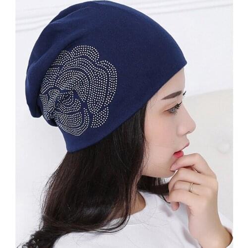 ELIfashion Fashion Rhinestone Glitter Hats Women Winter Knitted Caps Rose Elastic Womens Hat Female Cotton Cap 4 Colors Choice