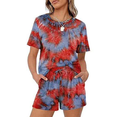 Fashion Women Sports Tracksuit Two Piece Set Summer O Neck Tee Tops And Biker Shorts Drawstring Bottom Suit Outfit Streetwear