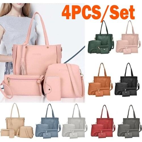 4pcs/set Handbag Messenger Bag Set Ladies Leather Bag Set Polyester Shoulder Bag 9 Colors