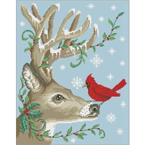Winter reindeer bird patterns counted 11CT 14CT 18CT DIY Cross Stitch Sets Chinese Cross-stitch Kits Embroidery Needlework