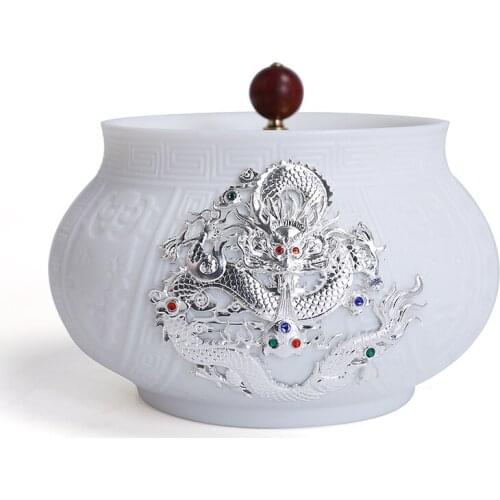 Jade Ceramic Tea Caddies Gift Chinese Handmade Seal Luxury Container Tea Caddies Home Caixa Para Cha Household Products DG50TC