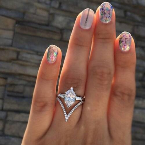 2020 New Fashion High-End Jewelry Stainless Steel Copper Embed Dazzling Zircon Geometric Shape Rings For Women Wedding R-1011