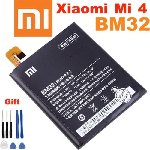 Xiao mi 100% Orginal BM32 3080mAh Battery For Xiaomi 4 Mi 4 Mi4 M4 BM32 High Quality Phone Replacement Batteries +Tools