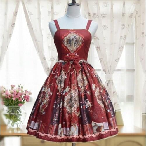 Japanese Style Mori Girl Sweet Bow Vintage Print Dress JSK Lolita Dress