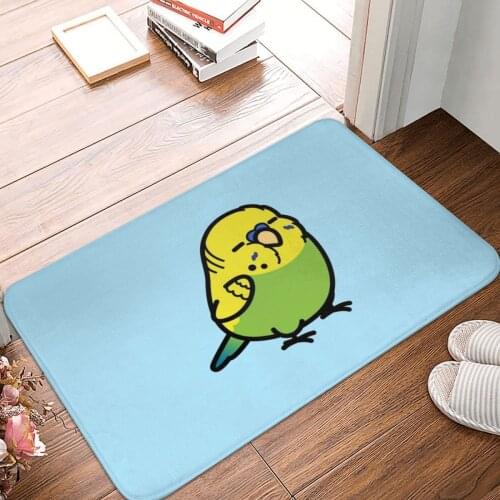 Chubby Green English Budgie Male Doormat Carpet Mat Rug Polyester Non-Slip Floor Decor Bath Bathroom Kitchen Balcony 40x60