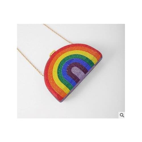 Rainbow Rhinestone Crystal clutch Purse Women’s ChainFashion Lady Evening Shoulder bag Handbag Banquet Clutches