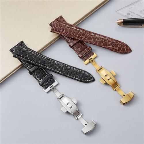 Crocodile Pattern Leather Watchbands 18mm 20mm 22m 24mm with Double Press Butterfly Buckle Watch Accessories Watch Straps