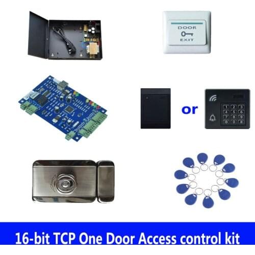 RFID card door access control kit,TCP one door access control+power+Intelligent mute Lock +ID reader+button+10 tag,sn:kit-B109