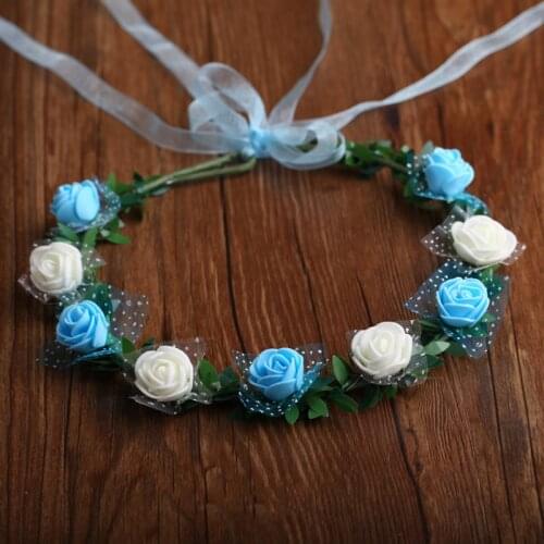 Rose Flowers Crown Headband Wreath Bride Wedding Garland Headdress Charm Hairband Headwear Prom Head Wrap Hair Accessories