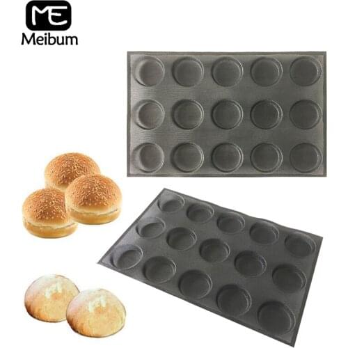 Meibum Black Porous 15 Cavity Silicone Mold Hamburger Cookie Bun Mould Round Milky Bread Pan Non Stick Bakeware Baking Tools
