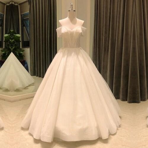 SL-8240 simple ball gown wedding dress 2021 elegant off shoulder beads bridal wedding gowns for bride dresses ladies