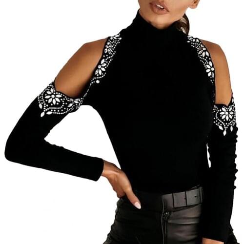 Autumn Women Blouse Sexy V Neck Cold Off Shoulder Pullover Rose Print Y2K Ladies Long-Sleeved Turtleneck Floral Print Tunic Tops