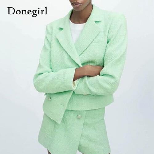 2021 New Spring 2 Pieces Women Blazer+Short Set Vintage Stylish Notched Jacket Coats+Shorts Double Breasted Pocket Outerwear