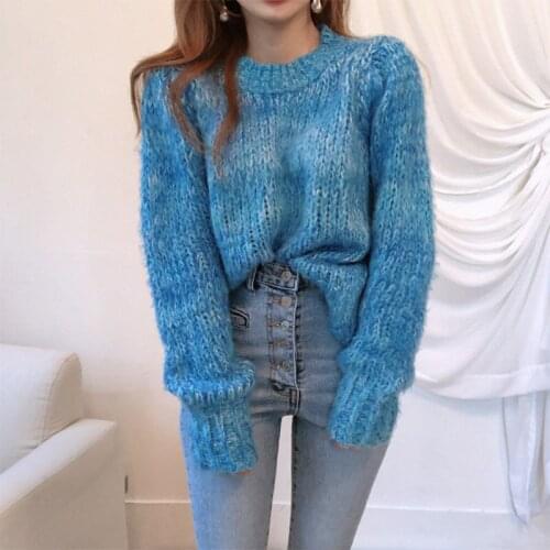 Knitwear Candy Color Sweater Woman Round Neck Joint Concise Frock Thicken Short Multicolor Ethos Sensuality Sweet Slim