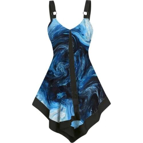 Summer Women Vest Colorful Fashion Simple Polyester Vest Top Tie Dye Print Sling Women V Neck Irregular Hem Camisole for Daily