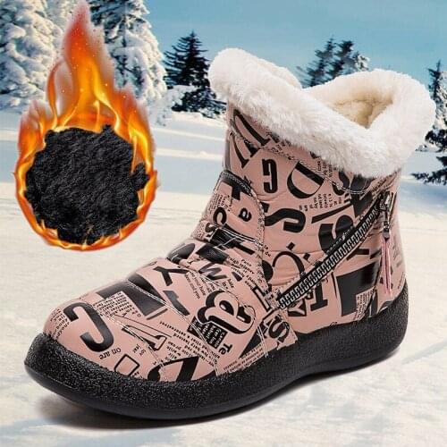 Winter Women Snow Boots Flat Warm Fur Boots Women Slip on Waterproof Women Shoes Girl Rubber Boots Plush Winter Shoes Women