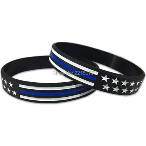 100pcs Thin Blue Line American Flag wristband silicone bracelets free shipping by ePacket