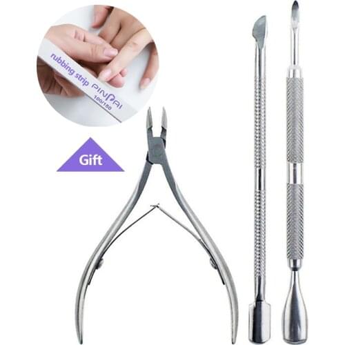 3pcs/Set Cuticle Pusher Nipper Remover Clipper Nail Scissor Tools Set Stainless Steel Dead Skin Manicure Tool Nail