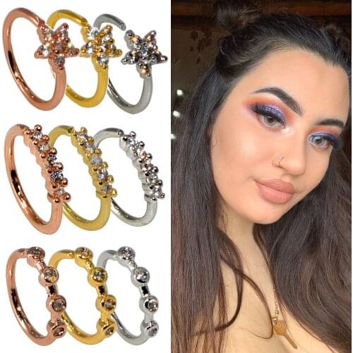 30PCS/Lot Bendable Nose Rings CZ Ear Hoop Nostril Zirconia Nose Ring Tiny Flower Helix Cartilage Body Piercing Jewelry 20Gx8mm