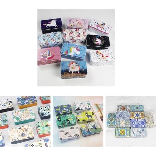 5 Pieces/lot Fantasy Unicorn Min Tin Box Mac Cosmetics Makeup Organizer Case Metal Tea Coin Candy Box Wedding Favor Gift Box