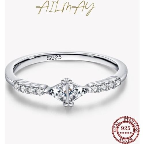 Ailmay Authentic 925 Sterling Silver Clear CZ Geometric Design Rings Exquisite Charm For Women Girls Party Accessories Jewelry