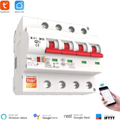 Tuya Smart APP 4P 16A-125A Remote Control Wifi Circuit Breaker /Smart Switch /Automatic Recloser Support Alexa Google Home IFTTT