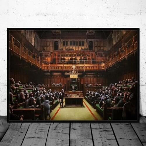 Devolved Parliament Graffiti Canvas Painting Posters and Prints Monkey Meeting Street Animals Wall Art Pictures Home Decoration
