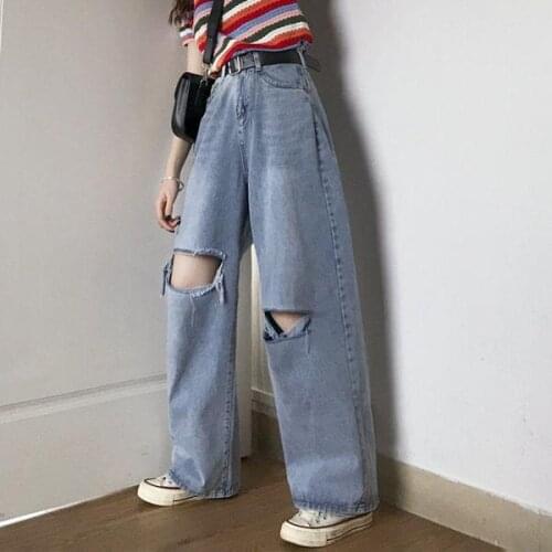 Jeans Ladies Ripped Casual Ripped Retro Hip Hop Large Size XXL Chic Teen Harajuku Chic Summer Wide Leg Pants Ulzzang Mopping y2k