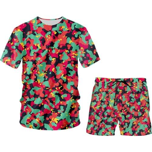 IFPD RedGreen Camouflage T Shirt + Shorts Tracksuit For Men Streetwear Camo 3D Print Military Oversize 2 Pieces Set Dropshipping