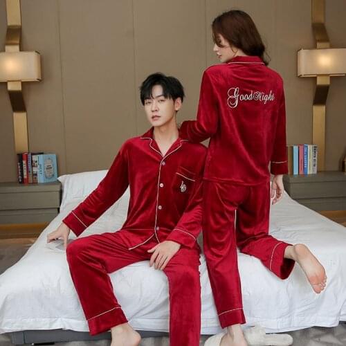 FZSLCYIYI Korean Gold Velvet Couple Pajamas Set Lover Sleepwear Homewear Clothes Autumn Winter Velour Pyjamas For Family