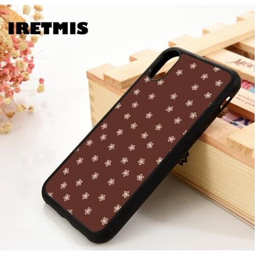 Iretmis 5 5S SE 6 6S Silicone Rubber Phone Case Cover for iPhone 7 8 Plus X Xs 11 12 MINI Pro Max XR Brown Baby Flowers Pattern
