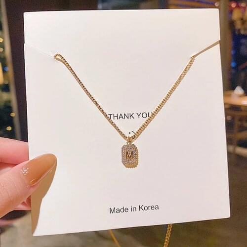 Exquisite Shining Diamond Pendant Necklace Female Titanium Steel Design Sense M Letter Necklace Ornament