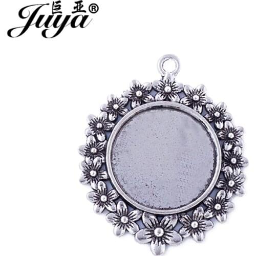 JUYA High Quality Tray Bezel Blank Zinc Alloy Flower DIY Necklace Pendant 4pcs 25mm Inner Size Cameo Cabochon Base AD0135