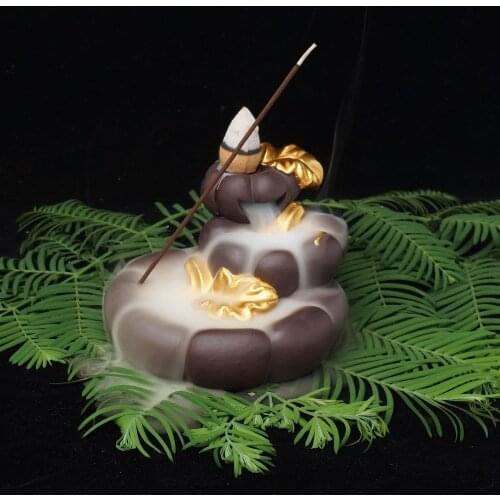 Ceramic pumpkin incense burner backflowing censory line incense tower home decor figurines ornament purple sand