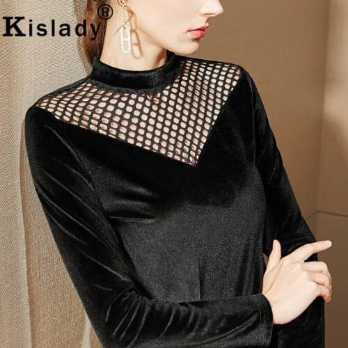 Kislady 2020 Autumn Womens Turtle Neck Hollow Out Sexy Tops Elegant Vintage OL Bottoming Shirts Slim Korean Clothes Plus Size