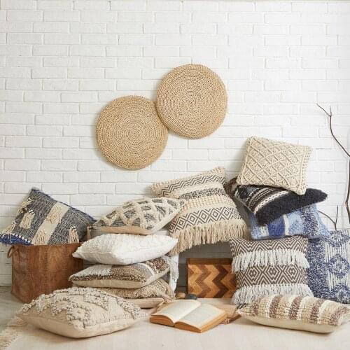 Coffe Tasseled Cushion Covers Bohemian Indian Embroidered Decorative Square Throw Pillow cover Livingroom Sofa Bed