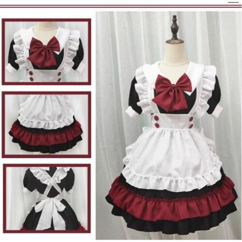 Vampire Little Devil Maid Lolita Uniform Gothic Black Red Anime Maid Halloween Cosplay Costume Sweet Japanese French Costume