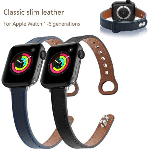 Leather strap For apple watch 6 se 44mm 42MM 38MM 40mm Double buckle small waist Replacement wristband For for iwatch series 5 4