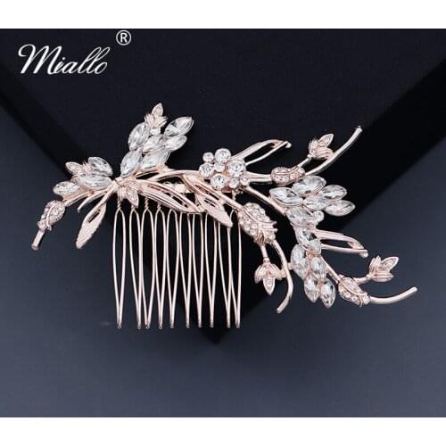 Miallo Fashion Crystal Hair Comb Clips for Women Accessories Rose Gold Color Bridal Wedding Hair Jewelry Bride Headpdpiece Gifts
