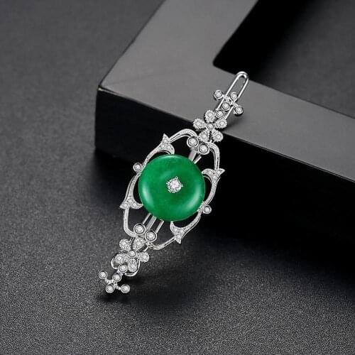 Fashion trendy green stone hair jewelry wedding hair pins barrettes
