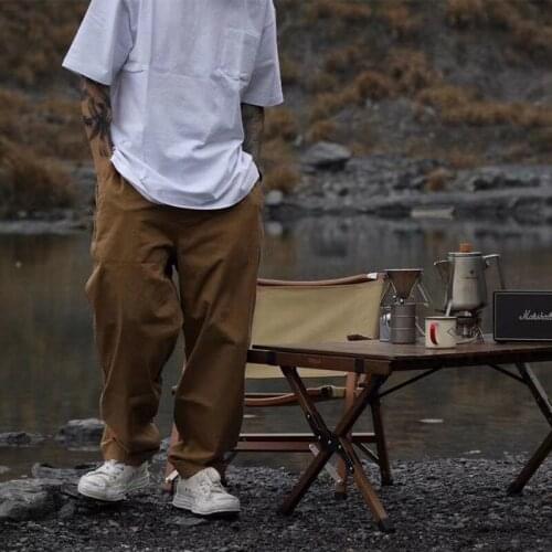 2021 Mens Cotton Loose Straight Pants Simple Khaki/white Color Casual Pants Cargo Fashion Trend Streetwear Trousers Size M-2XL