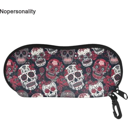 Zipper Floral Sugar Skull Print Sunglasses Soft Eye Glasses Case Eyewear Sunglasses Pouch Protector Box Holder with Hook